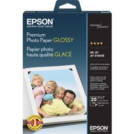 Epson Borderless Premium Photo Paper, 92 Brightness, 97% Opacity5" x 7", 68 lb Basis Weight, High Gloss