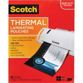 3M Scotch Thermal Laminating Pouches, Sheet Size Supported: Letter 8.50" Width x 11" Length, Laminating Pouch/Sheet Size: 9" Width x 11.50" Length x 3 mil Thickness, Glossy, for Photo, Document, Schedule, Presentation, Phone List, Certificate, Sign, Award