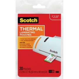 3M Scotch Thermal Laminating Pouches, Laminating Pouch/Sheet Size: 2.30" Width x 3.70" Length x 5 mil Thickness, Glossy, for Photo, Document, Business Card, Lists, Coupon, Punch Card, Double Sided, Photo-safe