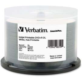 Verbatim DataLifePlus DVD Recordable Media, DVD+R DL, 8x, 8.50 GB, 50 Pack Spindle