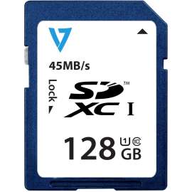 V7 VASDX128GUHS1R-2N 128 GB Class 10/UHS-I SDXC, 45 MB/s Read, 18 MB/s Write, 5 Year Warranty
