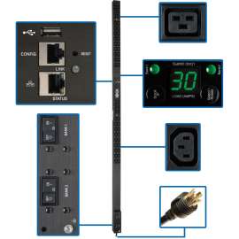 Tripp Lite PDU Monitored 208/240V 30A 36 C13; 6 C19 L6-30P LX Interface 0U - Monitored - NEMA L6-30P - 6 x IEC 60320 C19, 36 x IEC 60320 C13 - 230 V AC - 0U - Vertical - Rack Mount - Rack-mountable - TAA Compliant