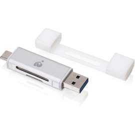 IOGEAR USB-C Duo Mobile Device Card Reader/Writer, 2-in-1, SD, SDHC, SDXC, microSD, microSDHC, microSDXC, MultiMediaCard (MMC), Reduced Size MultiMediaCard (MMC), USB Type C, USB Type AExternal, 1 Pack