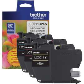 Brother LC30113PKS Original Standard Yield Inkjet Ink Cartridge, Tri-pack, Cyan, Magenta, Yellow, 2 / Pack, 200 Pages