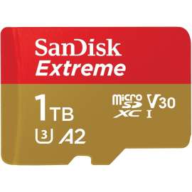 SanDisk Extreme 1 TB UHS-I microSD, 160 MB/s Read, 90 MB/s Write, Lifetime Warranty