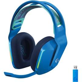 Logitech G733 Lightspeed Wireless RGB Gaming Headset - Stereo - Wireless - 65.6 ft - 5 Kilo Ohm - 20 Hz - 20 kHz - Over-the-head - Binaural - Circumaural - Cardioid, Uni-directional Microphone - Blue