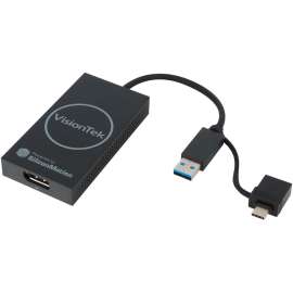 VisionTek VT80 USB 3.0 to DisplayPort Adapter - 1 x USB 3.0 Type C - Male, 1 x USB 3.0 Type A - Male - 1 x DisplayPort 1.2 Digital Audio/Video - Female - 3840 x 2160 Supported - Black