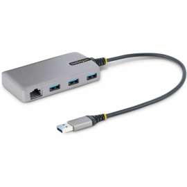 StarTech.com 3-Port USB Hub with Ethernet, USB-A Ports, Gigabit Ethernet/GbE, 5Gbps, Bus-Powered, 1ft/30cm Cable, Portable Laptop USB Hub, Portable USB Expansion Hub w/Gb Ethernet RJ45 (WoL/Jumbo Frames/V-LAN Tagging) for laptop/desktop, 3x USB-A 3.2 Gen 