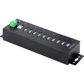 StarTech.com 10-Port Industrial USB 2.0 HUB, Rugged USB Hub w/ESD Level 4 Protection, DIN/Wall/Desk Mountable USB-A Hub, Multiport USB Hub, 10-port industrial USB 2.0 Hub is built with a cold-rolled steel housing for temps up to 32-140F (0-60C), Lockable 