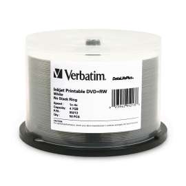 Verbatim DVD+RW 4.7GB 4X DataLifePlus White Inkjet Printable, 50pk Spindle, 4.7GB, 50 Pack