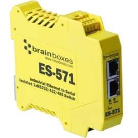 Brainboxes Isolated Industrial Ethernet to Serial 1xRS232/422/485 + Ethernet Switch, DIN Rail Mountable, PC, Linux, 1 x Number of Serial Ports External, TAA Compliant