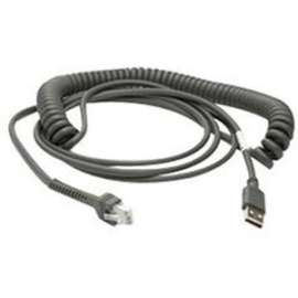Zebra Technologies Zebra Cable, USB: Series A Connector, 9ft. (2.8m) Coiled, 9 ft USB Data Transfer Cable, First End: 1 x 4-pin USB Type A, 1
