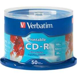 Verbatim CD-R 700MB 52X Silver Inkjet Printable, 50pk Spindle, 50 Pack