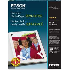 Epson Premium Semi-Gloss Photo Paper, 93 Brightness, 97% Opacity, Letter, 8 1/2" x 11"