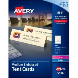 Medium Embossed Tent Cards, Ivory, 2 1/2 x 8 1/2, 2 Cards/Sheet, 100/Box