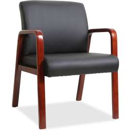 Lorell Black Leather Wood Frame Guest Chair - Black with Mahogany Frame