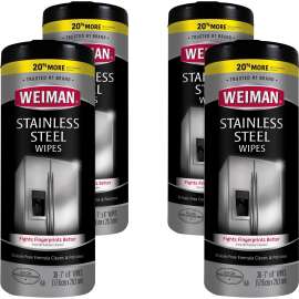 Weinman Stainless Steel Wipes, 7" x 8", 30 Wipes/Canister, 4 Canisters/Case