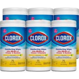 Clorox Disinfecting Wipes, Crisp Lemon Scent, 75 Wipes/Canister, 6 Canister/Carton