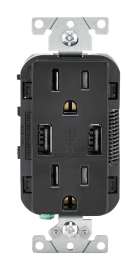 Leviton Decora 15 amps 125 V Black Outlet and USB Charger 5-15R 1 pk