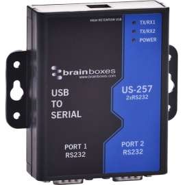 Brainboxes 2 Port RS232 USB to Serial Adapter, USB 2.0, DIN Rail Mountable