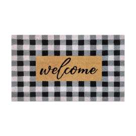First Concept 30 in. L X 18 in. W Black/White Checkers Welcome Coir Door Mat
