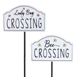 Exhart Black/White Metal 26 in. H Lady Bug and Bee Crossing Yard Stake