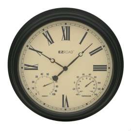 Headwind EZ Read Classic Clock/Thermometer/Hygrometer Metal Black 15 in.