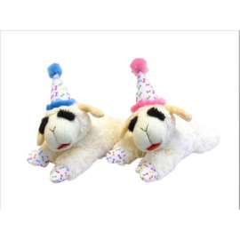 Multipet Polyester Lamb Chop W/Birthday Hat Dog Toy 10.5 in. 1 pk