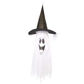 Fun World 5 ft. Prelit Ghost w/Witch Hat Halloween Decor