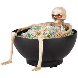 Gemmy Red 7.5 in. LED Candy Bowl Grabbing Skeleton Halloween Decor