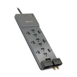 Belkin 7 Outlet Home/Office Surge Protector, 12 x AC Power, 3996 J, 125 V AC Input, Coaxial Cable Line, Ethernet, Phone