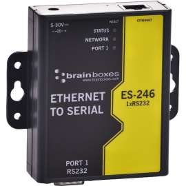 Brainboxes 1 Port RS232 Ethernet to Serial Adapter, DIN Rail Mountable, PC, Linux, Mac, 1 x Number of Serial Ports External, TAA Compliant
