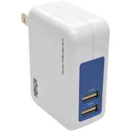 Tripp Lite Dual Port Travel USB Wall Charger Direct Plug-In 5V / 3.4A /17W, 5 V DC Output Voltage, 2.40 A Output Current