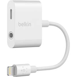 Belkin Mobile Belkin 3.5 mm Audio and Charge for iPhone and iPad Lightning Adapter - Lightning/Mini-phone Audio/Power/Data Transfer Cable for Headphone, Speaker, Microphone, Remote Control, Audio Device, iPhone, iPad, Notebook - First End: 1 x Mini-||