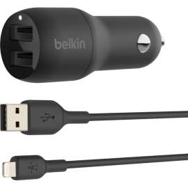 Belkin Mobile Belkin BoostCharge Dual USB-A Car Charger 24W (USB-A to Lightning Cable included) - 5 V DC/4.80 A Output