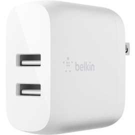 Belkin Mobile Belkin BoostCharge Dual USB-A Wall Charger 24W (Lightning to USB-A Cable included) - Power Adapter - 24 W - 4.80 A Output - White