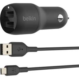 Belkin BoostCharge Dual USB-A Car Charger 24W (USB-A to Micro-USB Cable included) - 5 V DC/4.80 A Output