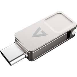 V7 Type C Dual-Purpose Flash Drive USB-A 3.2 128GB - 128 GB - USB 3.2, USB Type C - 150 MB/s Read Speed - 55 MB/s Write Speed - Silver - 5 Year Warranty