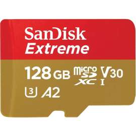SanDisk Extreme 128 GB Class 3/UHS-I (U3) V30 microSDXC, 190 MB/s Read, 90 MB/s Write, Lifetime Warranty