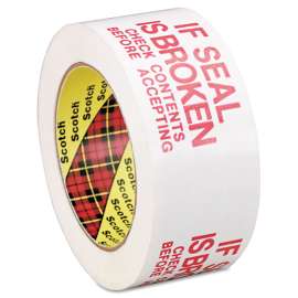 Printed Message Box Sealing Tape, 3" Core, 1.88" x 109 yds, Red/White