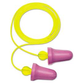 Peltor No-Touch Single-Use Earplugs, Corded, 29NRR, Purple/Yellow, 100 Pairs