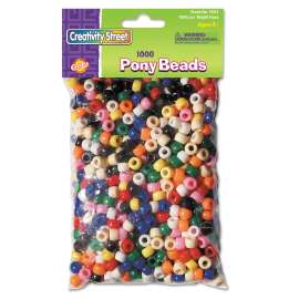 Pony Beads, Plastic, 6 mm x 9 mm, Assorted Primary Colors, 1,000/Set