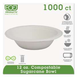 Renewable and Compostable Sugarcane Bowls, 12 oz, Natural White, 50/Pack, 20 Packs/Carton