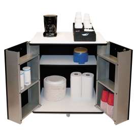 Refreshment Stand, Engineered Wood, 9 Shelves, 29.5" x 21" x 33", White/Black