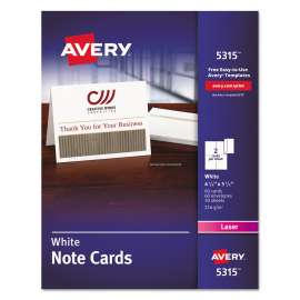 Note Cards with Matching Envelopes, Laser, 80 lb, 4.25 x 5.5, Uncoated White, 60 Cards, 2 Cards/Sheet, 30 Sheets/Pack