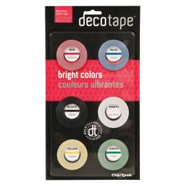 Deco Bright Decorative Tape, 1" Core, 0.13" x 27 ft, Assorted Colors, 6/Box