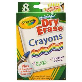 Dry Erase Washable Crayons, Vibrant Colors, 8 Count