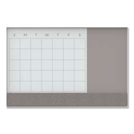 3N1 Magnetic Glass Dry Erase Combo Board, Monthly Calendar, 48 x 36, White/Gray Surface, White Aluminum Frame