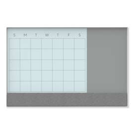 3N1 Magnetic Glass Dry Erase Combo Board, Monthly Calendar, 24 x 18, White/Gray Surface, White Aluminum Frame