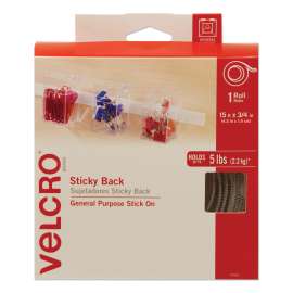 Sticky-Back Fasteners with Dispenser, Removable Adhesive, 0.75" x 15 ft, White